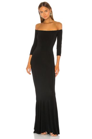Norma Kamali + Off the Shoulder Fishtail Gown