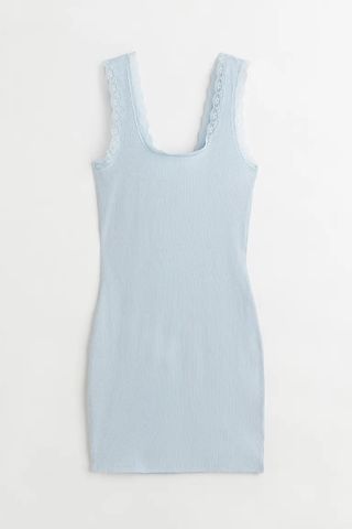 H&M + Lace-Trimmed Ribbed Dress