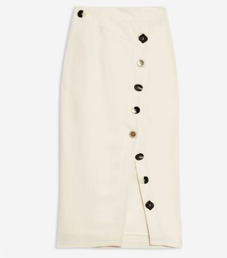 Topshop + Cream Mixed Button Pencil Skirt
