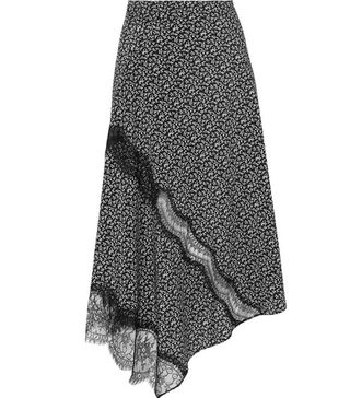 Joseph + Templer Lace Trimmed Printed Silk Crepe de Chine Midi Skirt