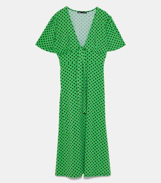 Zara + Green Polka Dot Dress