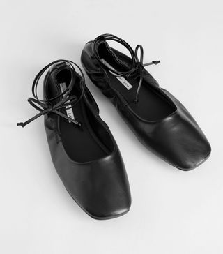 & Other Stories + Square-Toe Leather Lace-Up Flats