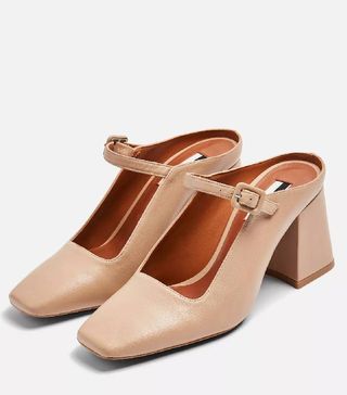 Topshop + Grenadine Leather Nude Square Mules