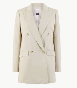 Marks and Spencer + Linen Rich Double Breasted Longline Blazer