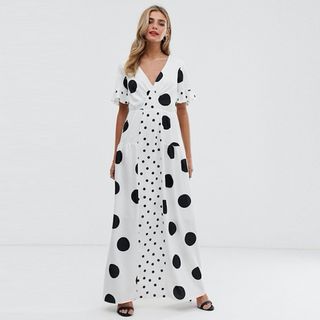 Twisted Wunder + Satin Maxi Dress in Mix and Match Polka