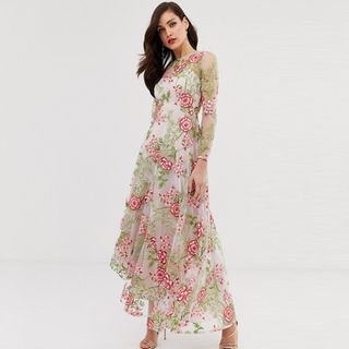 ASOS Edition + Cutabout Maxi Dress in Red Embroidered Floral