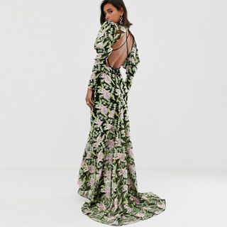 ASOS Edition + Embroidered Maxi Dress with Fishtail