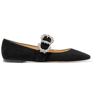 Jimmy Choo + Goodwin Crystal-Embellished Suede Mary Jane Ballet Flats