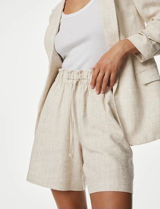 M&S Collection + Linen Blend High Waisted Shorts