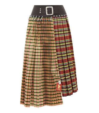 Chopova Lowena + Recycled Tartan and Leather Skirt