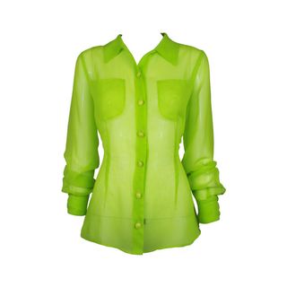 Versace Jeans + Lime Green Sheer Button Down
