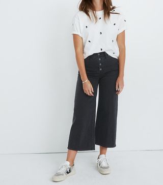 Madewell + Wide-Leg Crop Jeans in Lunar Wash: Button-Front Edition