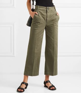 Frame + Cropped Cotton-Blend Wide-Leg Pants