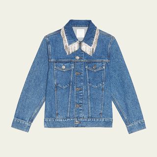 Sandro + Denim Jacket with Rhinestone Fringe