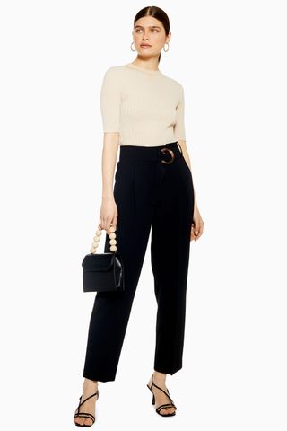 Topshop + Black Belted Peg Trousers