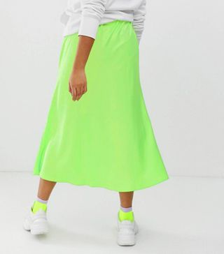ASOS Design + Curve Bias Cut Satin Slip Midi Skirt