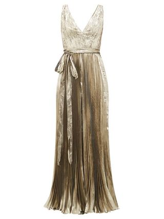 Maria Lucia Hohan + Arely Pleated Silk-Blend Lamé Jumpsuit