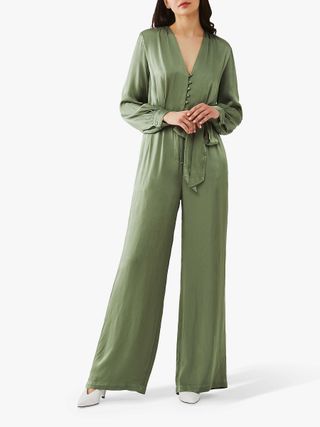 Ghost + Poppy Satin Jumpsuit, Faded Green