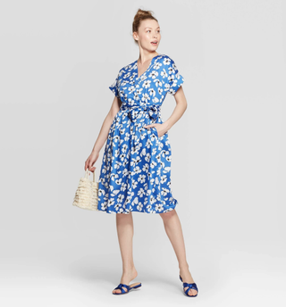 Who What Wear x Target + Floral Print Short Sleeve V-Neck Wrap Dress