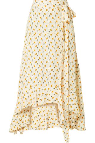 Faithfull the Brand + Kamares Ruffled Wrap-Effect Floral-Print Crepe Skirt