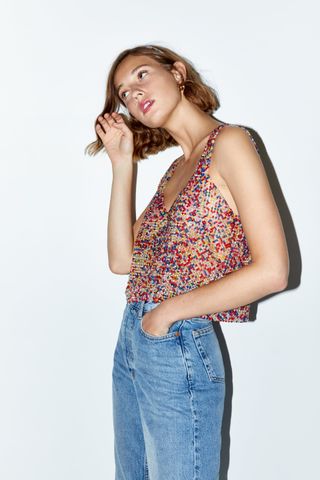 Zara + Limited Edition Beaded Top