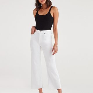 7 for All Mankind + Cropped Alexa With Cut Off Hem in White Runway