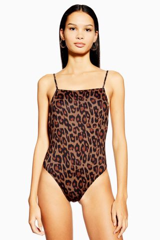 Topshop + Animal Print Straight Neck Swimsuit