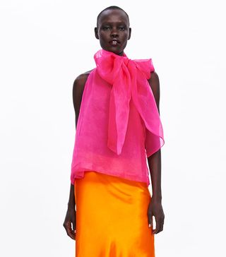 Zara + Organza Blouse With Bow Detai
