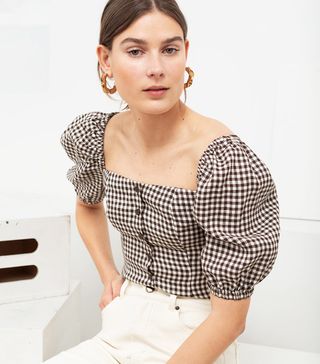 & Other Stories + Linen Puff Sleeve Gingham Top