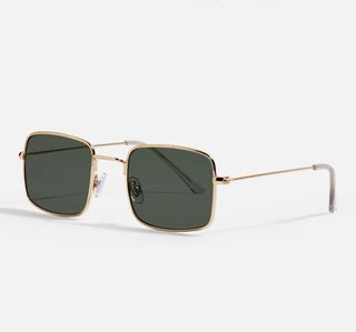 Topshop + Metal Square Gold and Khaki Sunglasses