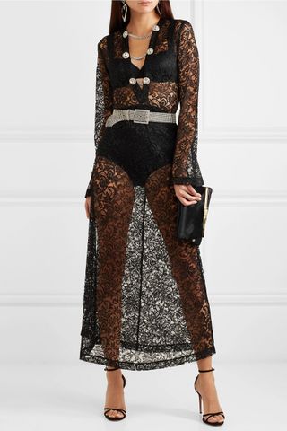 Alessandra Rich + Crystal-Embellished Lace Maxi Dress