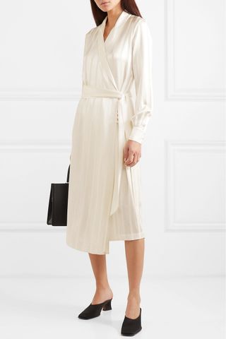 LA Collection + Eleni Striped Silk-Satin Wrap Dress