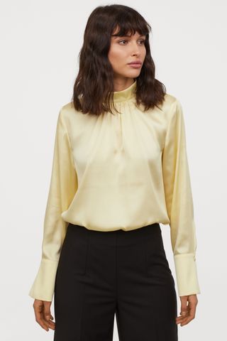 H&M + Stand-Up Collar Satin Blouse