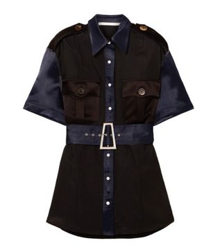 Peter Do + College Safari Belted Paneled Cotton-Twill and Satin Shirt