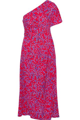 Carolina Herrera + One-Shoulder Floral-Print Silk-Blend Seersucker Midi Dress