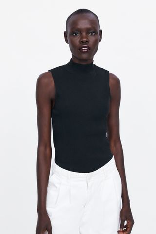 Zara + High Collar Knit Top
