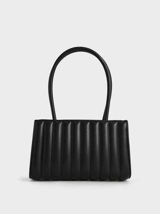Charles & Keith + Black Pleated Double Handle Tote Bag