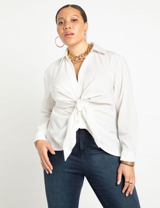 Eloquii + Tie Front Collared Blouse