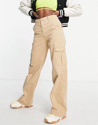 Pull & Bear + High Waisted Straight Leg Cargo Pants