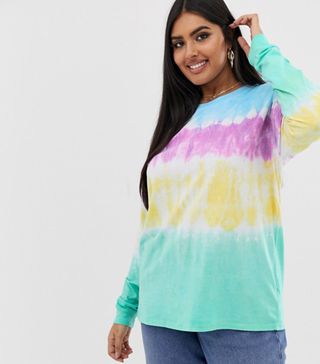 ASOS Design + Curve Relaxed Long Sleeve T-Shirt in Tie Dye