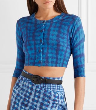 Altuzarra + Anita Cropped Checked Cotton and Silk-Blend Cardigan