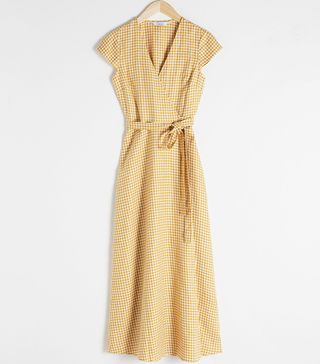 & Other Stories + Gingham Linen Midi Wrap Dress