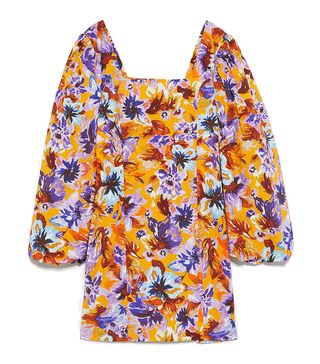 Zara + Floral Print Dress With Puff Sleeves