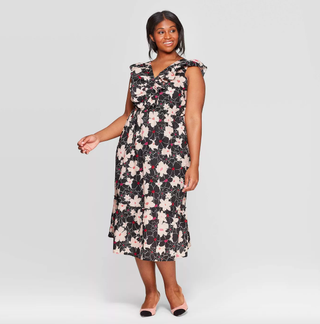 Who What Wear x Target + Floral Print Sleeveless Ruffle V-Neck Maxi Dress