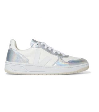 Veja + V-10 Iridescent Metallic Leather and Canvas Sneakers