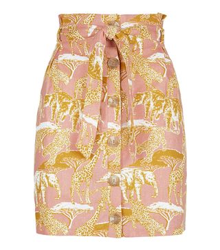 New Look + Pink Animal Print Linen Blend Paperbag Skirt