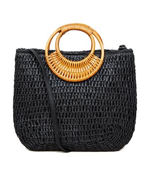 New Look + Black Straw Effect Woven Handle Tote Bag