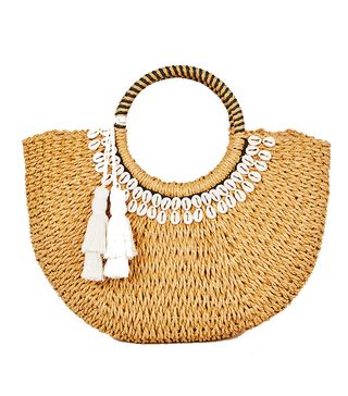 New Look + Stone Straw Effect Shell Trim Basket Bag