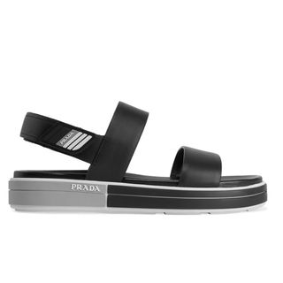 Prada + Logo-Embossed Rubber-Trimmed lLather Sandals