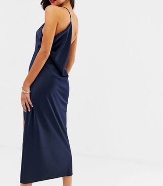 ASOS + One Shoulder Midaxi Dress in Satin With Drape Back